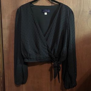 Black cropped sparkle wrap top